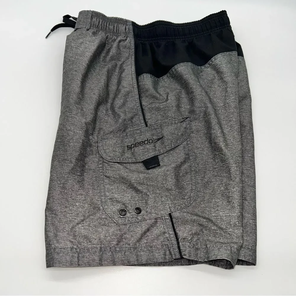 Speedo Men's Gray and Black Swim Board Shorts-Size L
